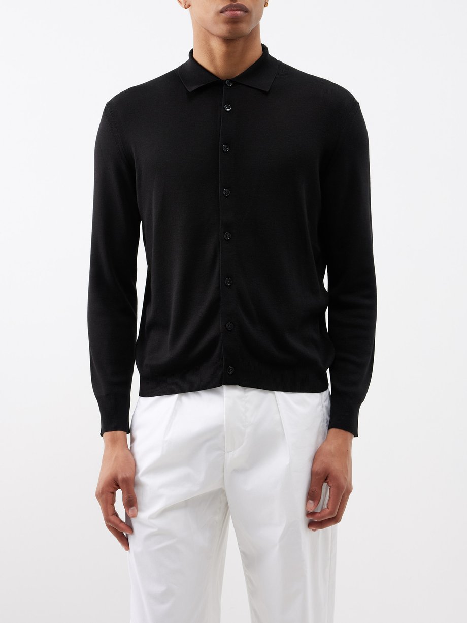 Black Polo-collar silk-jersey cardigan | Tom Ford | MATCHESFASHION UK