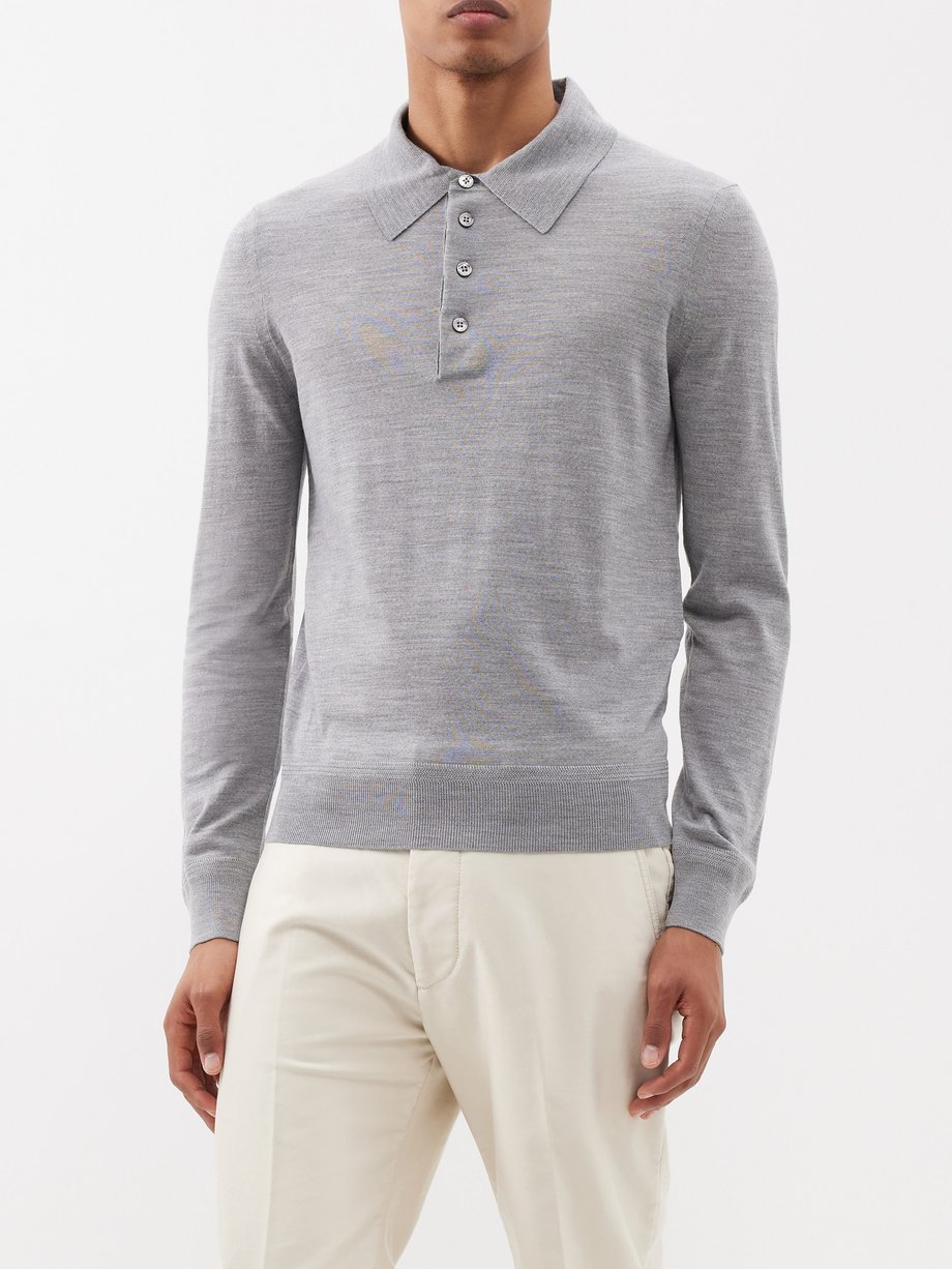 Grey Merino long-sleeved polo shirt | Tom Ford | MATCHESFASHION UK