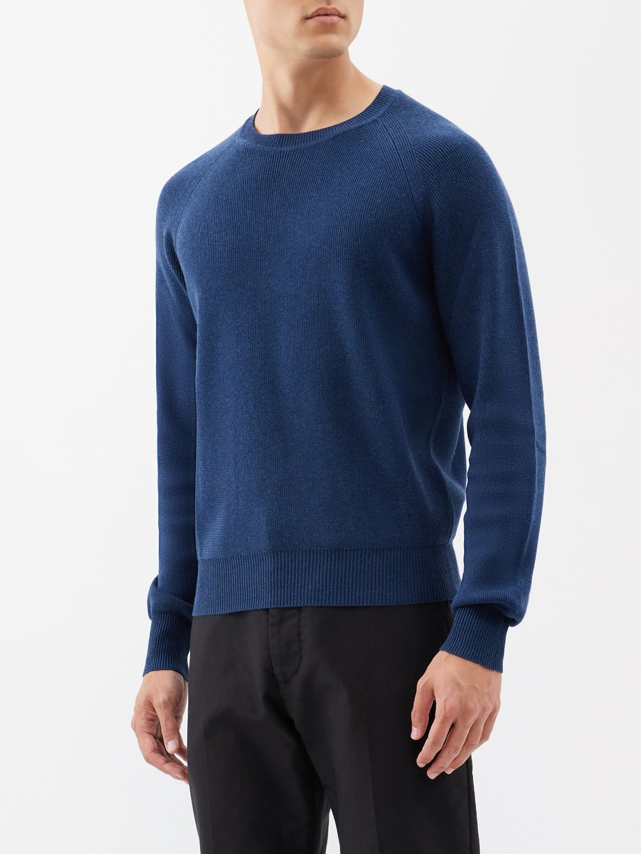 Blue Crew-neck cotton-blend sweater | Tom Ford | MATCHES UK