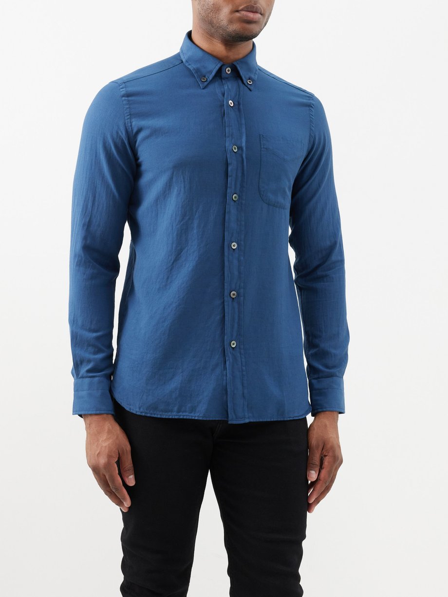 Blue Garment-dyed cotton-blend shirt | Tom Ford | MATCHES UK