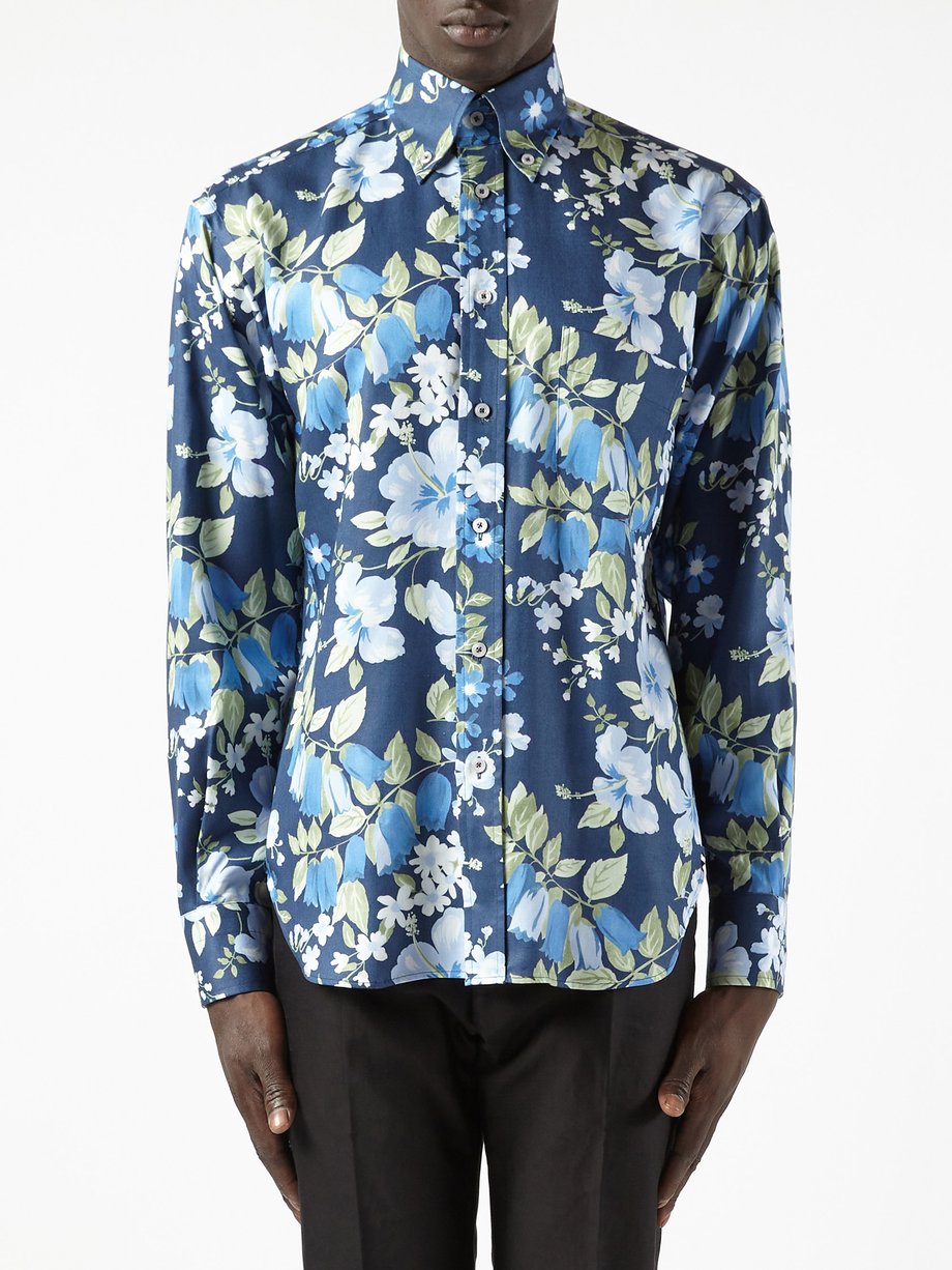 Blue Floral-print satin shirt | Tom Ford | MATCHESFASHION UK