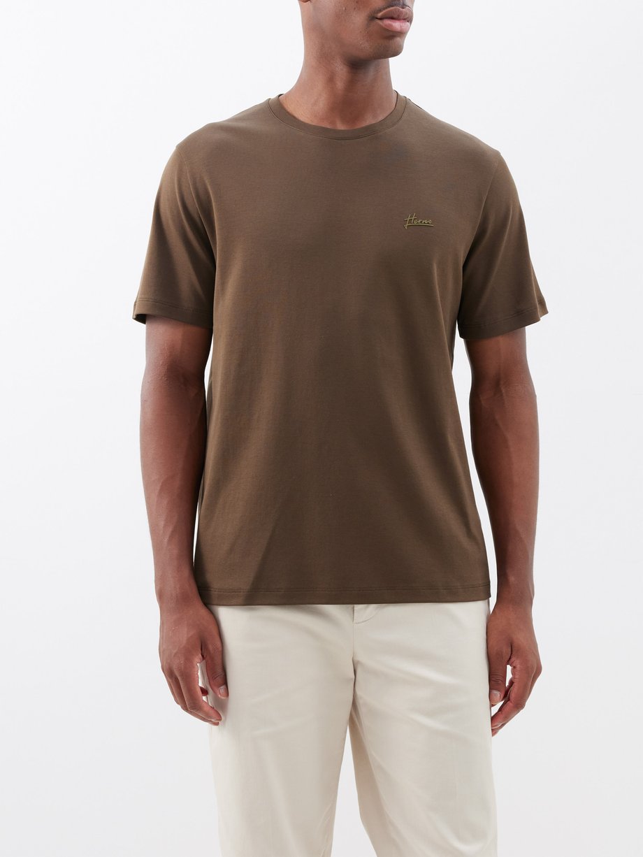 Brown Logo-embroidered cotton-jersey T-shirt | Herno | MATCHES UK