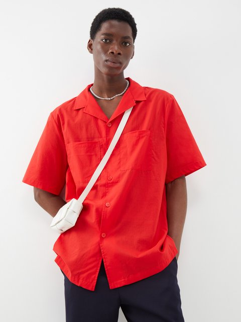 Red Linen Short Sleeve Cuban Shirt – Drakes US