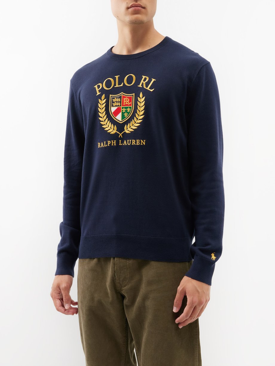 Navy Crest logo-embroidered cotton sweater | Polo Ralph Lauren ...
