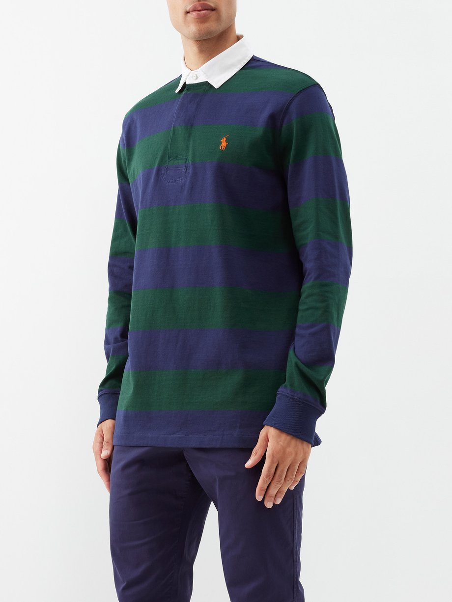 Navy Logo-embroidered striped cotton rugby shirt | Polo Ralph Lauren ...