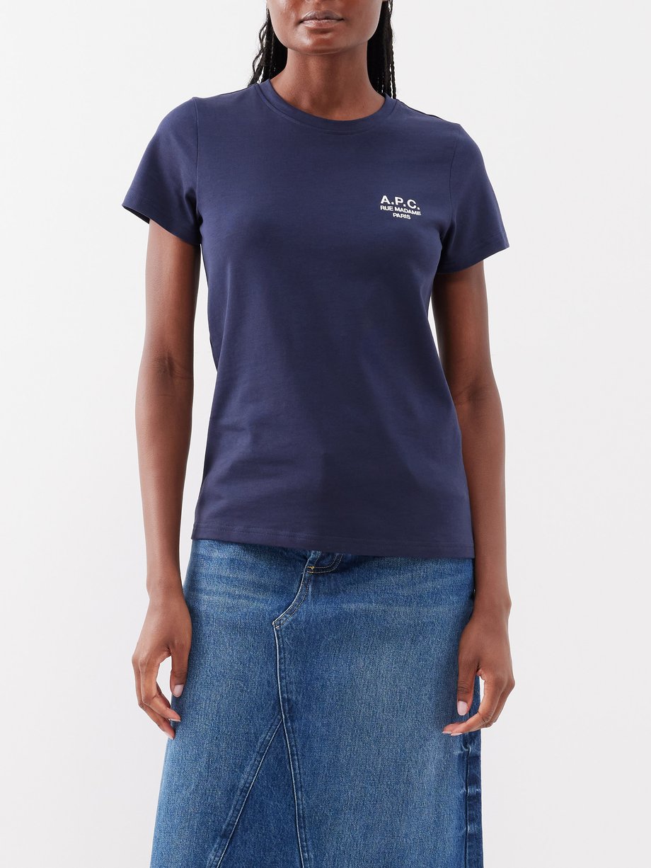 A.P.C. A.P.C. Denise logo-embroidered cotton-jersey T-shirt Navy ...