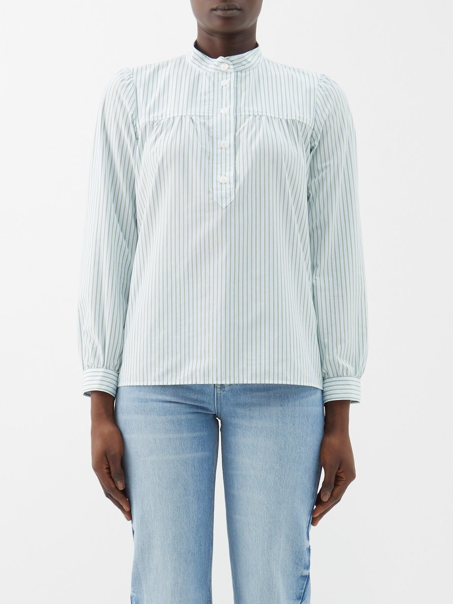 White Loula striped stand-collar cotton-poplin blouse | A.P.C ...