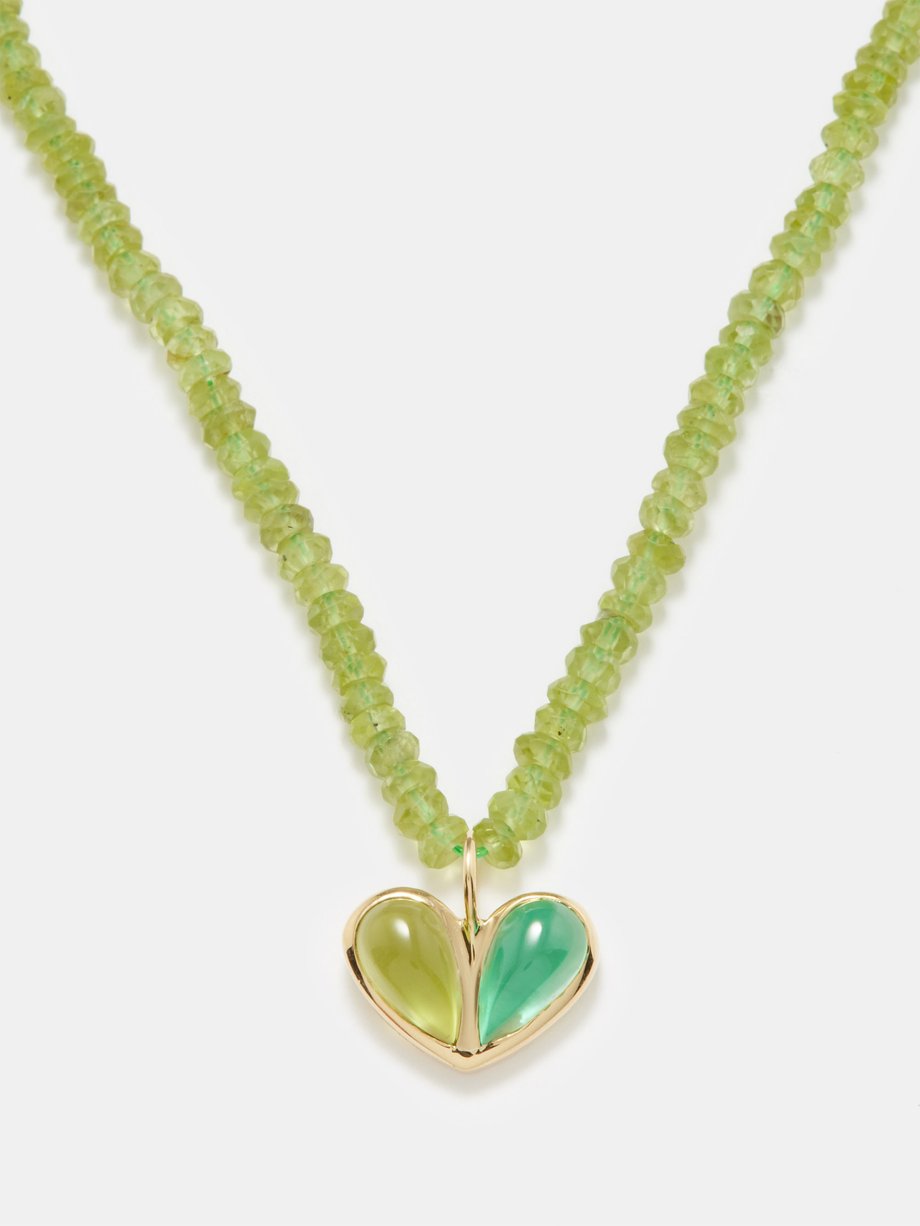 Gemella Sweetheart Beaded emerald, peridot & gold necklace