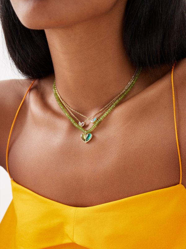 Gemella Sweetheart Beaded emerald, peridot & gold necklace