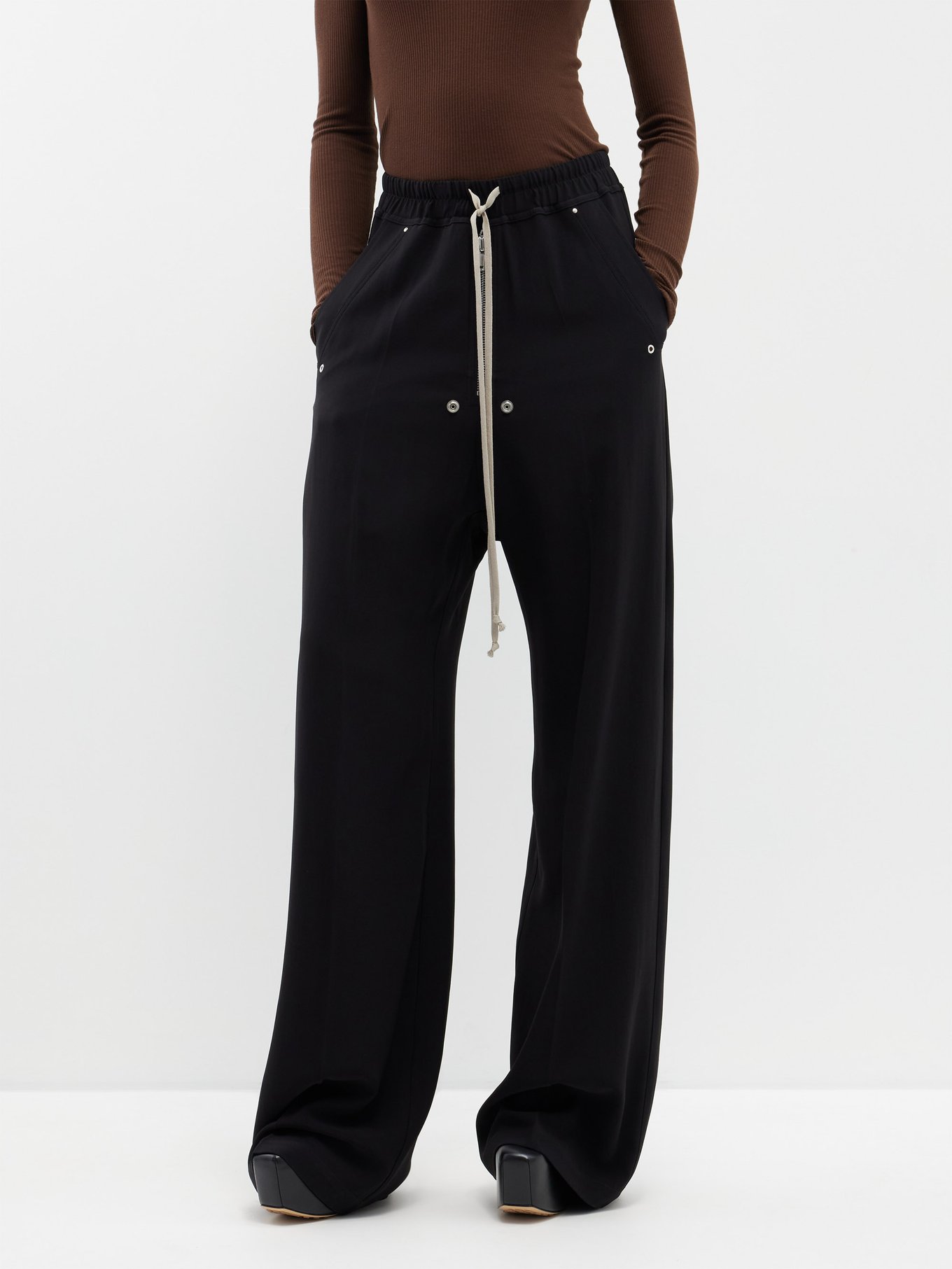 Black Geth Belas drawstring cady wide-leg trousers | Rick Owens