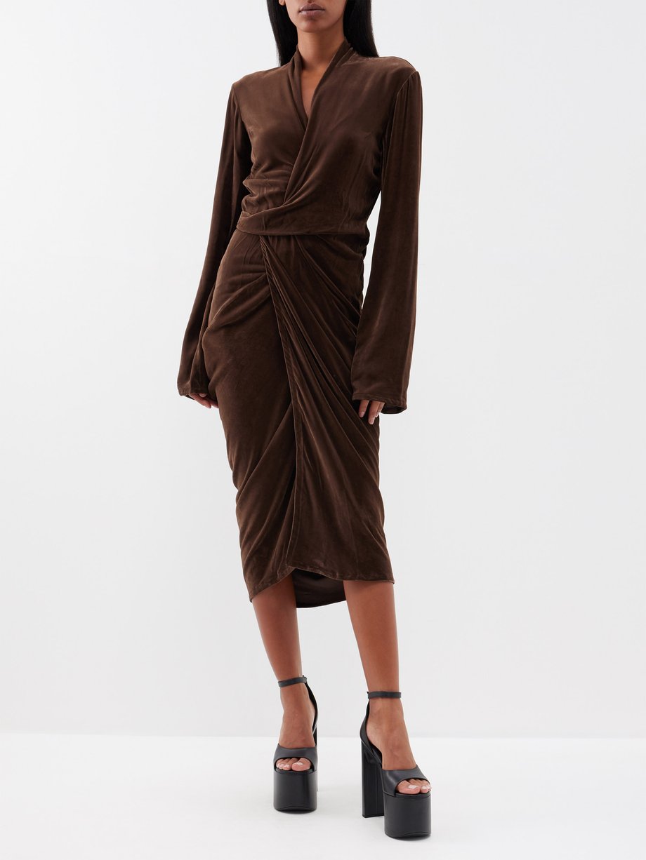 Brown Draped velvet wrap dress | Rick Owens | MATCHESFASHION US