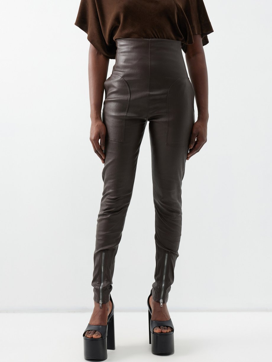 Brown Dirt leather-blend leggings | Rick Owens | MATCHES UK