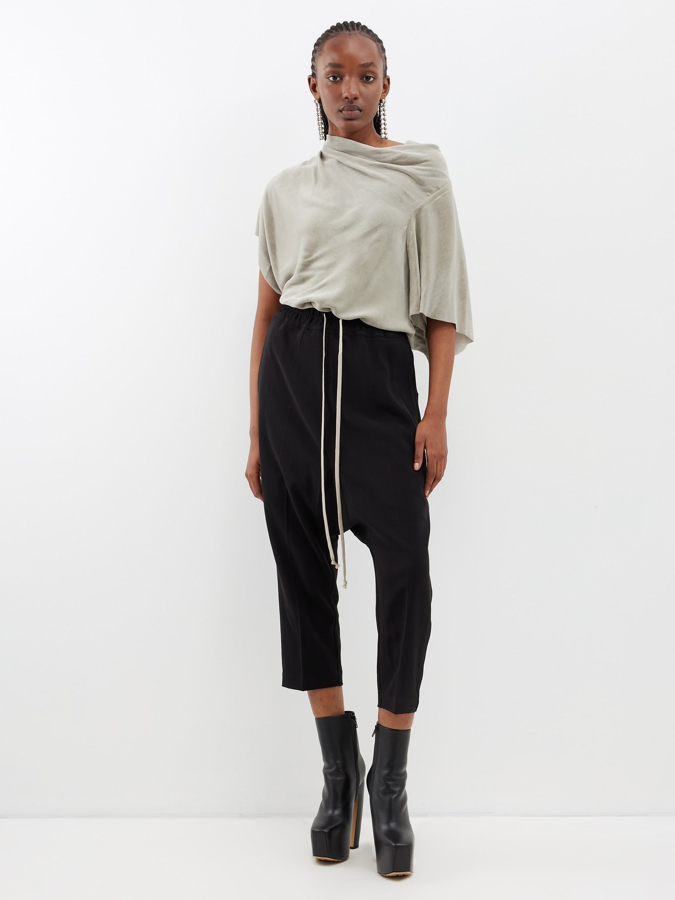 Black Drawstring cady cropped trousers | Rick Owens