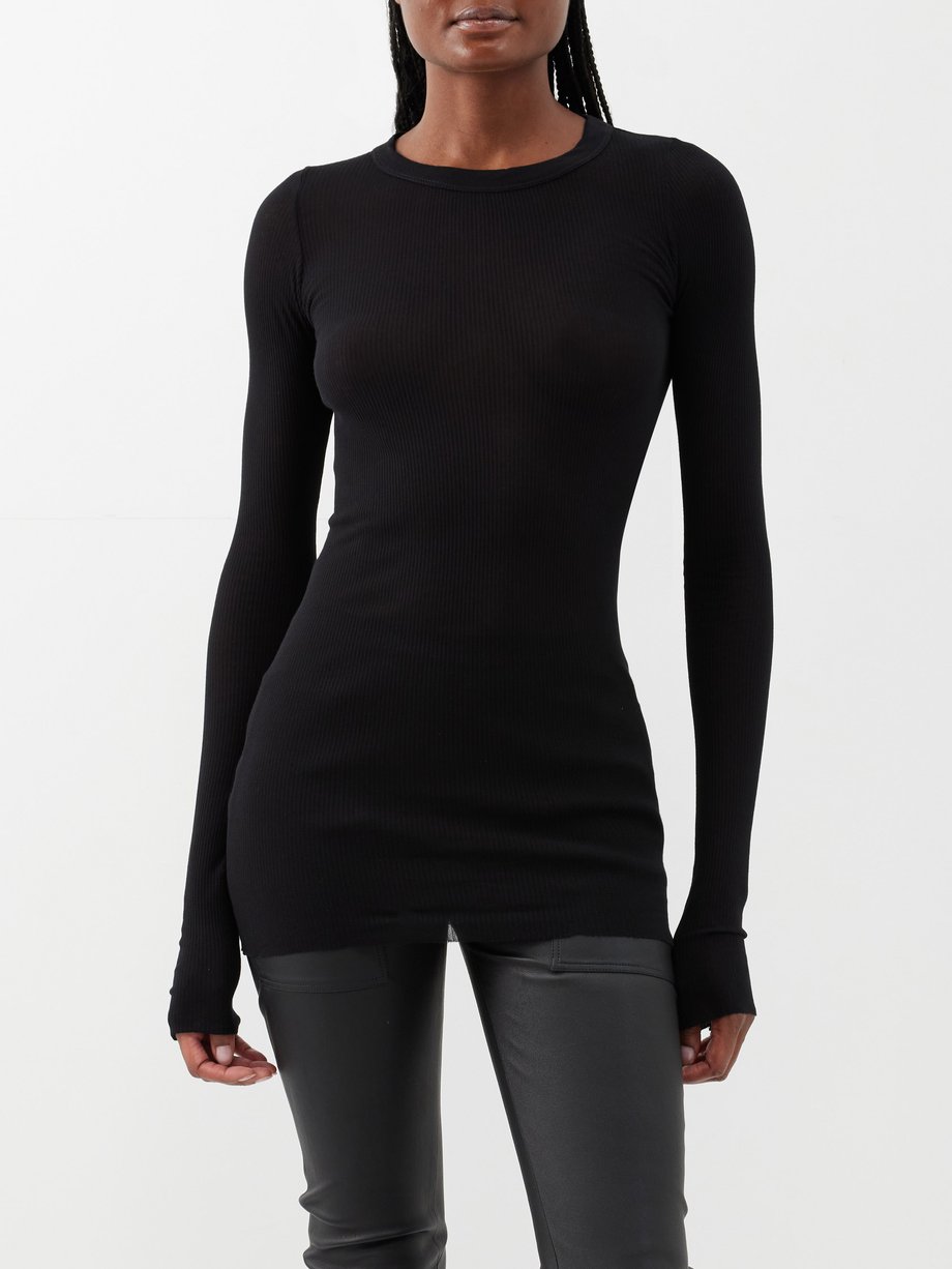 Black Ribbed-jersey long-sleeved top | Rick Owens | MATCHESFASHION US