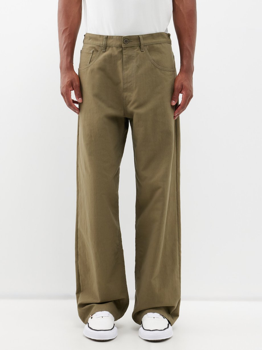Green Five-pocket cotton-blend canvas wide-leg trousers | MM6 Maison ...