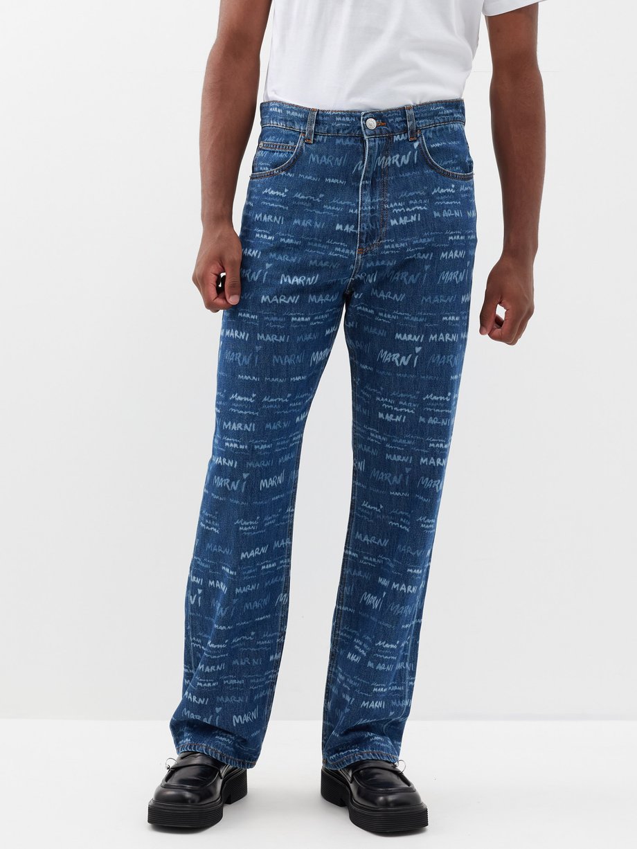 Blue Logo-print straight-leg jeans | Marni | MATCHESFASHION UK
