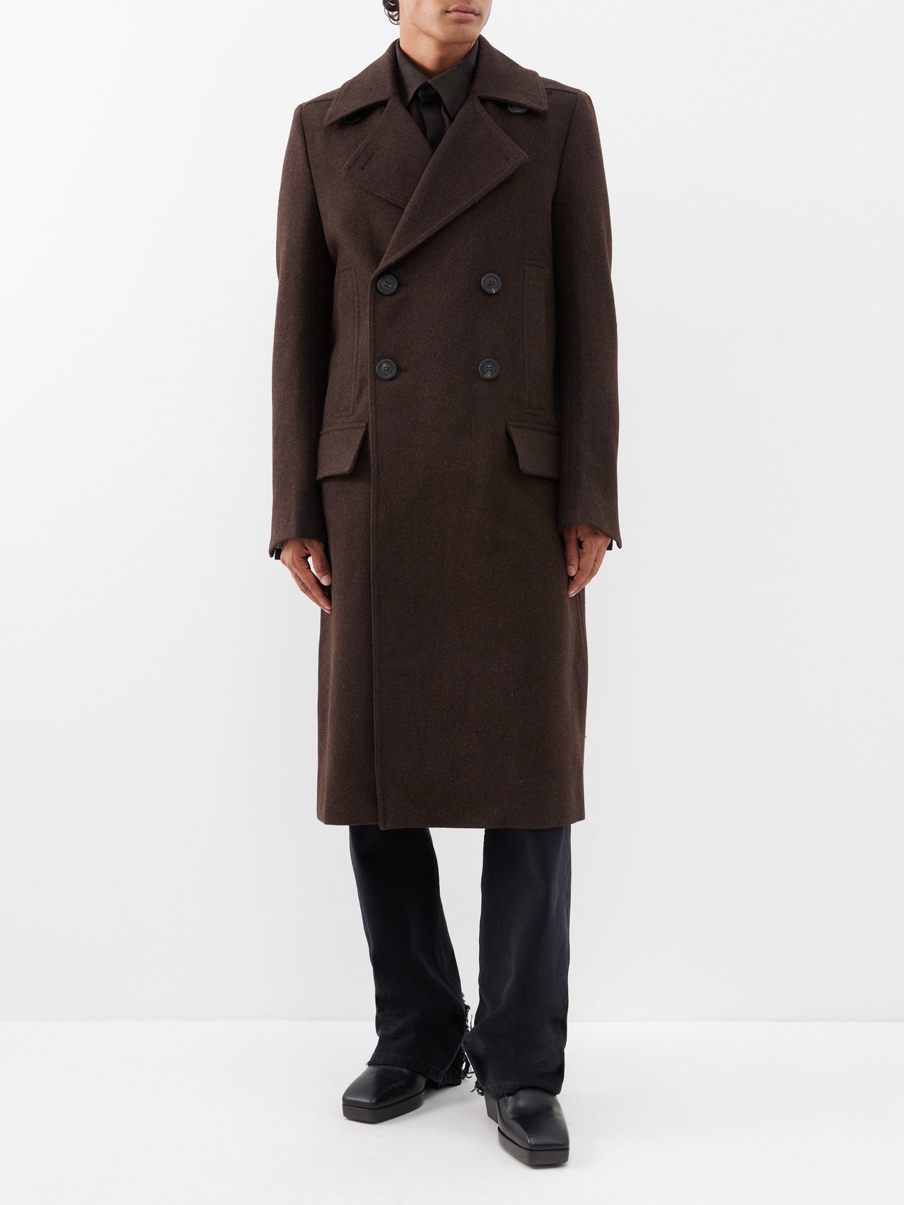 Brown Drella double-breasted felted-wool coat | Rick Owens | MATCHES UK