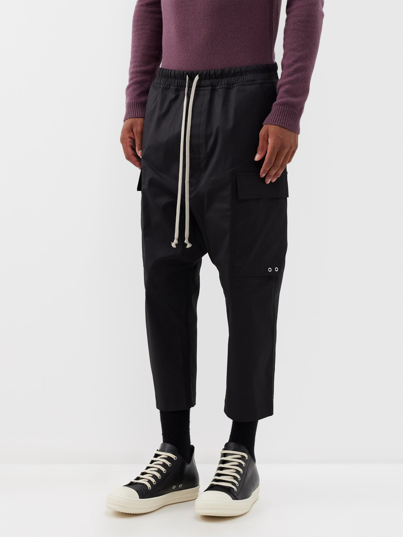 Black Organic cotton-blend poplin cargo trousers | Rick Owens