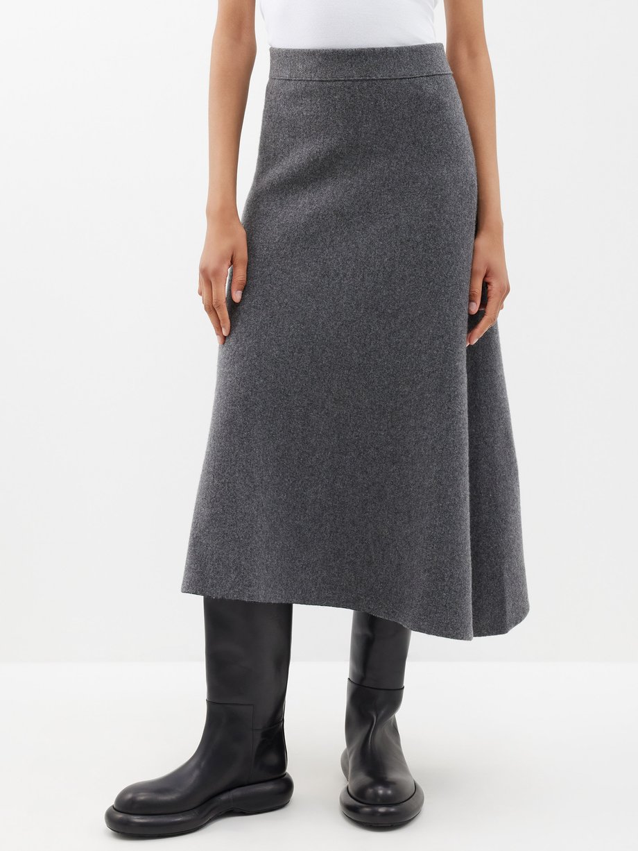 Grey Asymmetric wool-blend midi skirt | Jil Sander | MATCHESFASHION UK