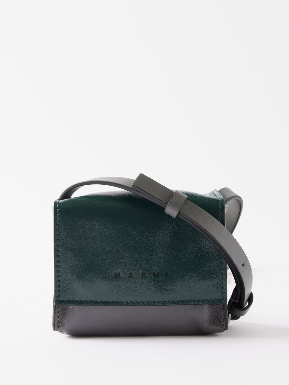 Green Mini leather cross-body bag, Marni