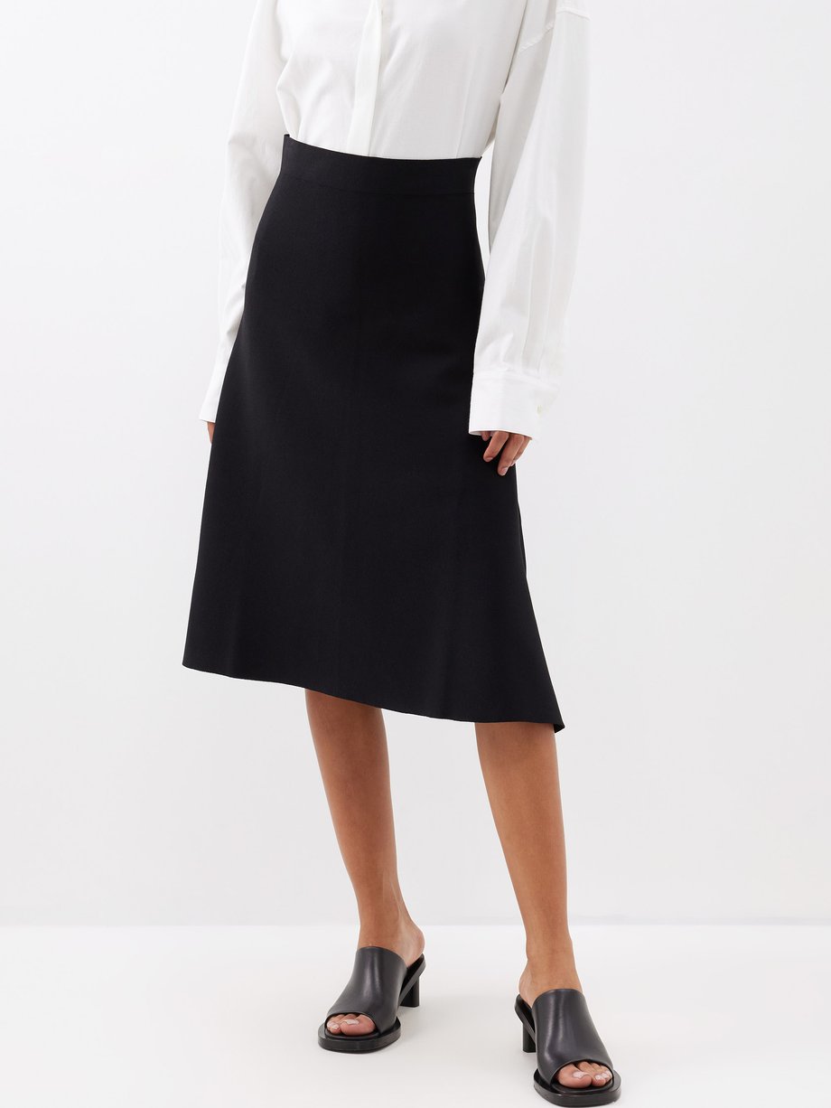 Black Asymmetric crepe midi skirt | Jil Sander | MATCHES UK