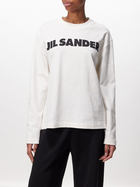 White Logo-print cotton-jersey long-sleeved T-shirt | Jil Sander