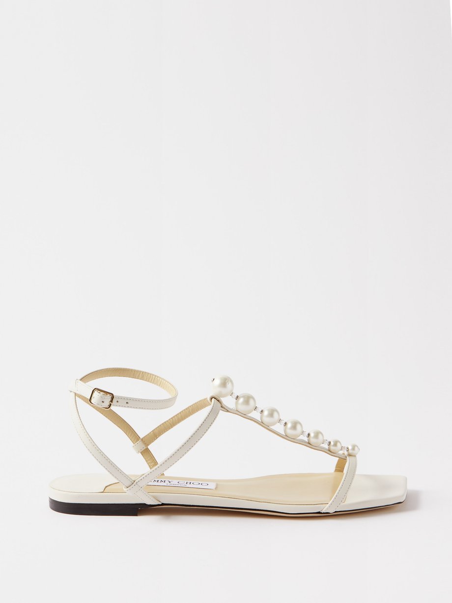 White Amari pearl-embellished leather sandals | Jimmy Choo ...