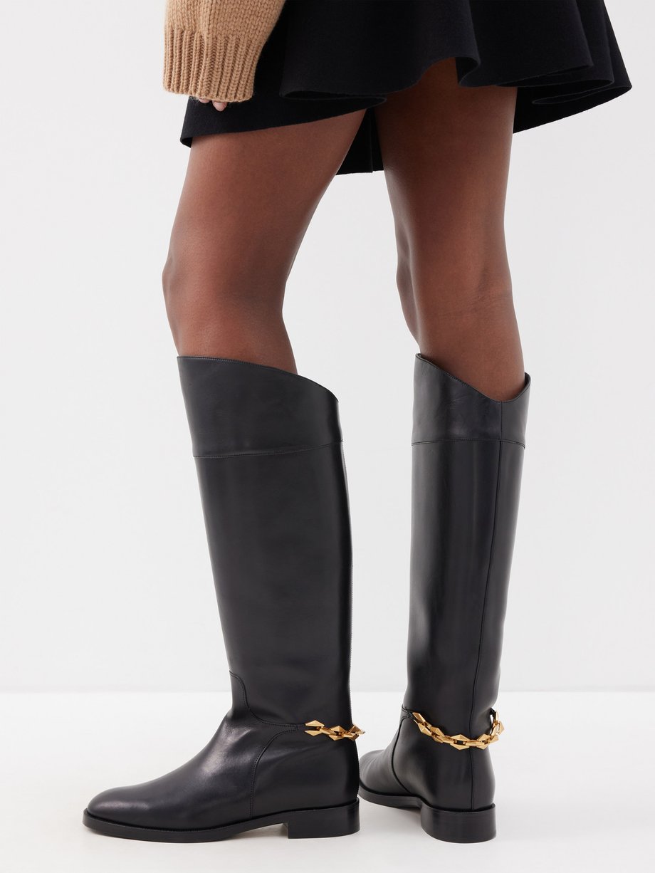 Black Nell chain-embellished leather knee-high boots | Jimmy Choo
