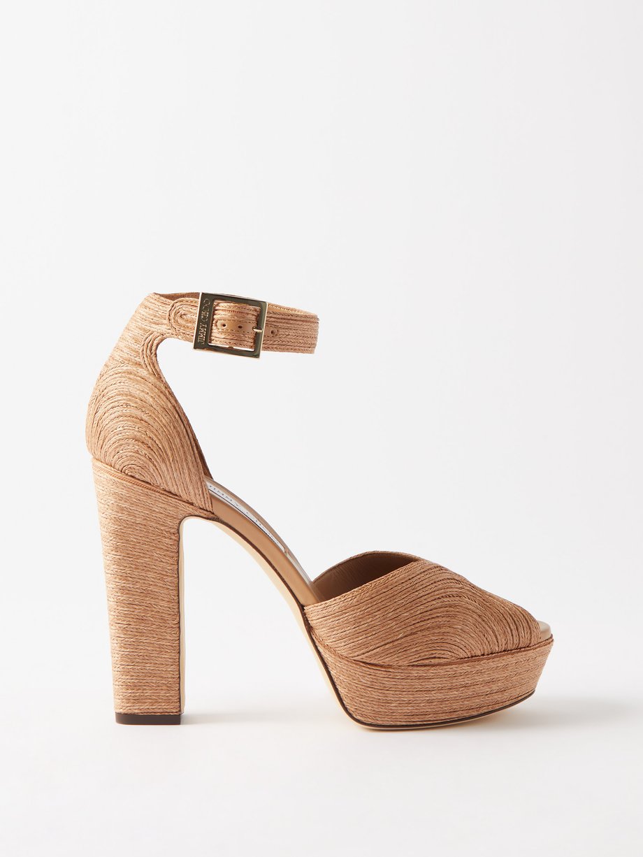 Beige Delilah 120 raffia platform sandals | Jimmy Choo | MATCHES UK