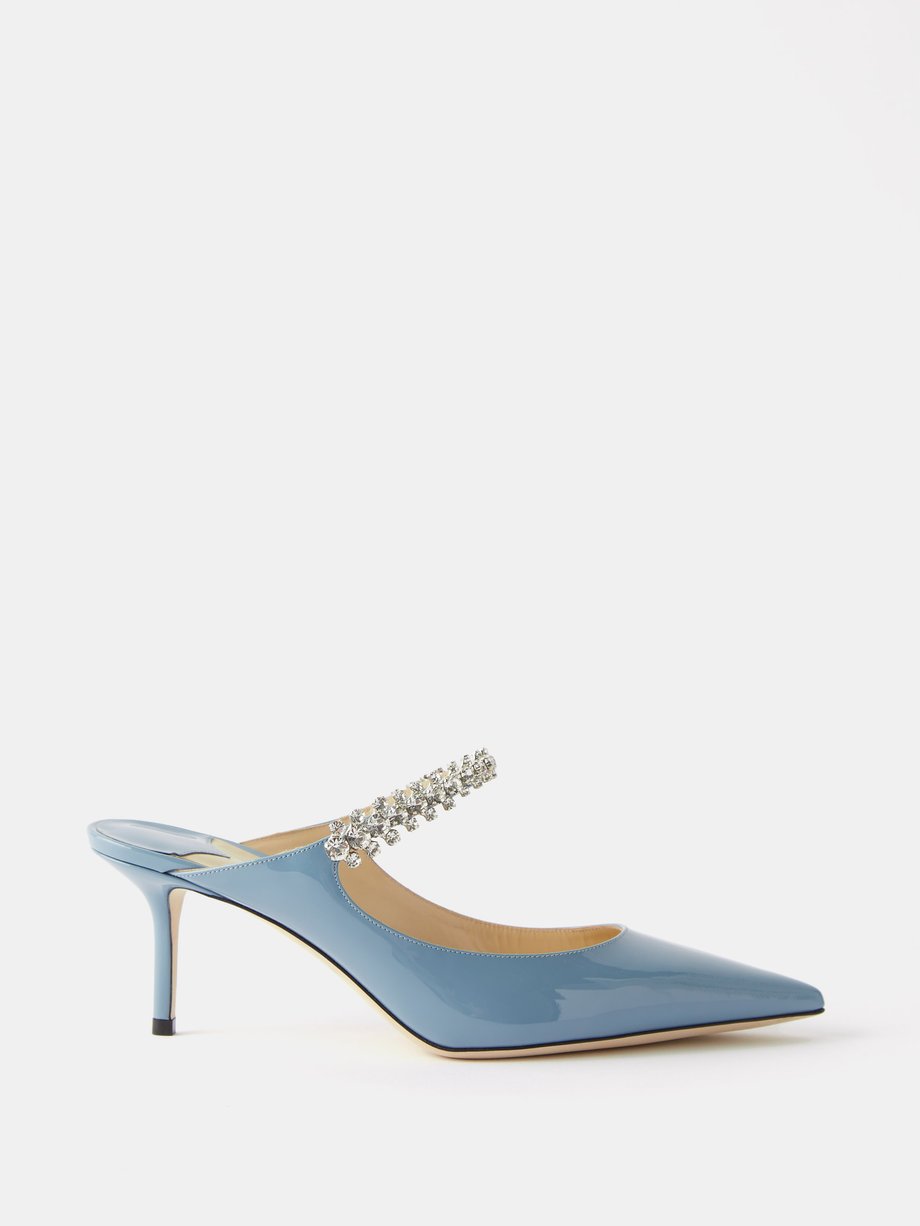 Blue Bing 65 crystal-embellished patent-leather mules | Jimmy Choo