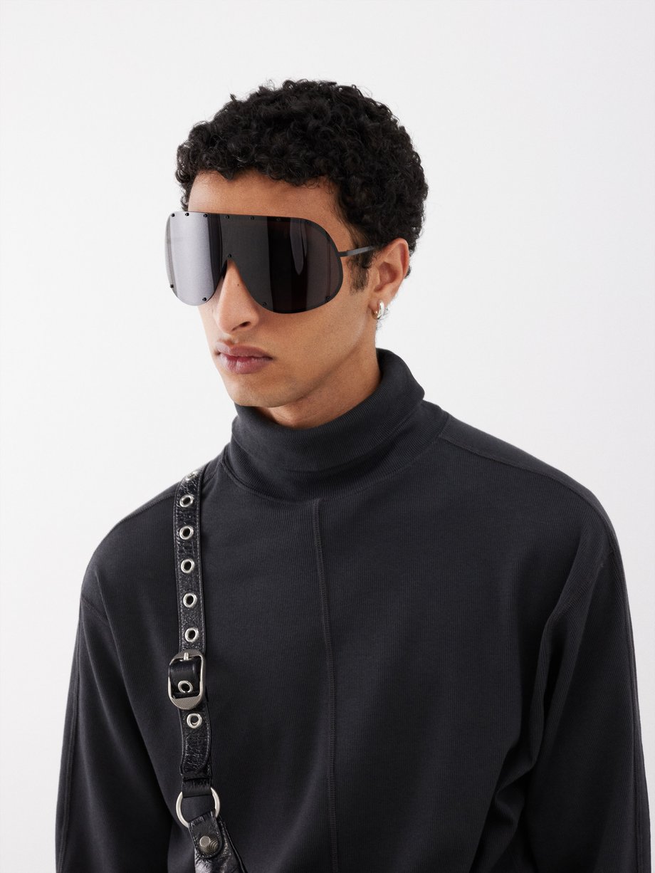 Black Oversized shield stainless-steel sunglasses | Rick Owens | MATCHES UK