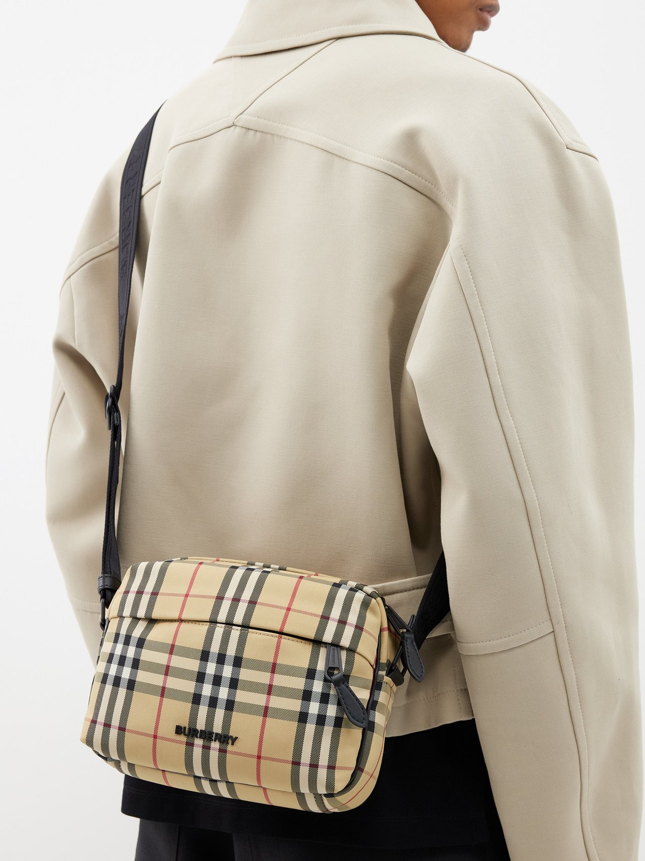BURBERRY: shoulder bag in check canvas and leather - Beige