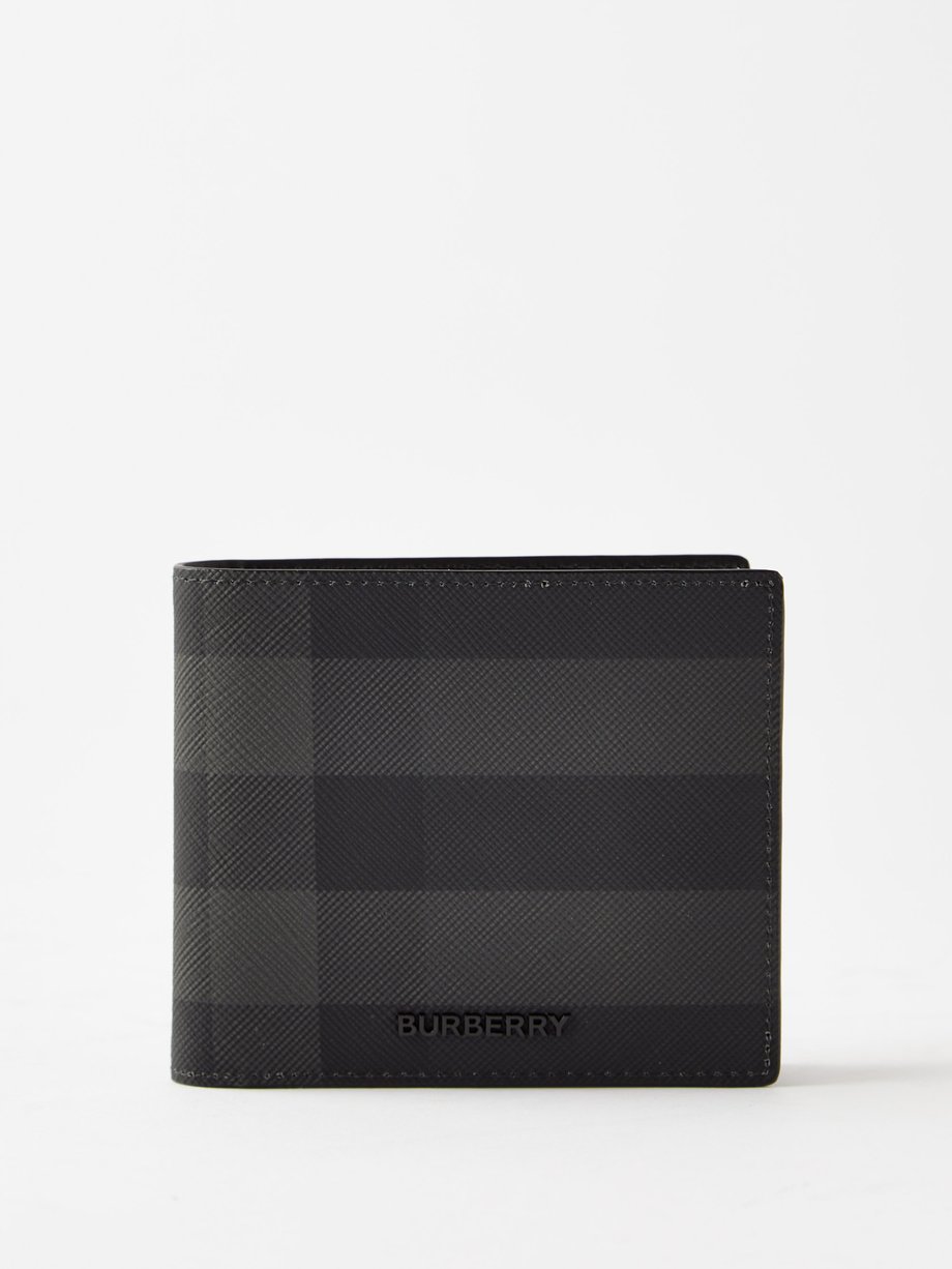 Check Leather Bifold Wallet in Black - Men