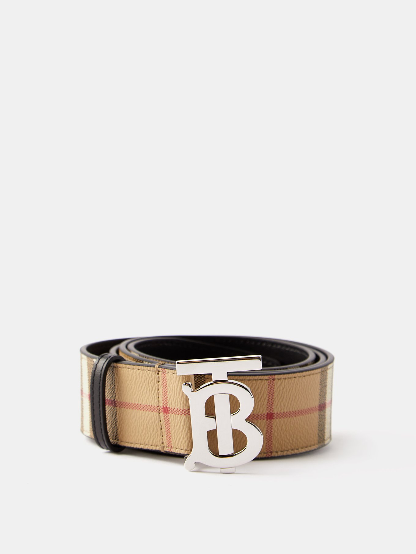 Shop Burberry Monogram TB Buckle Plaid Belt