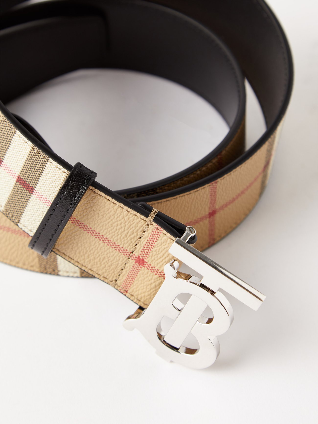 NEW!!! BURBERRY Black Calf Leather Embossed Check TB Monogram Belt Size  110•44 (US 36) Retail: $510