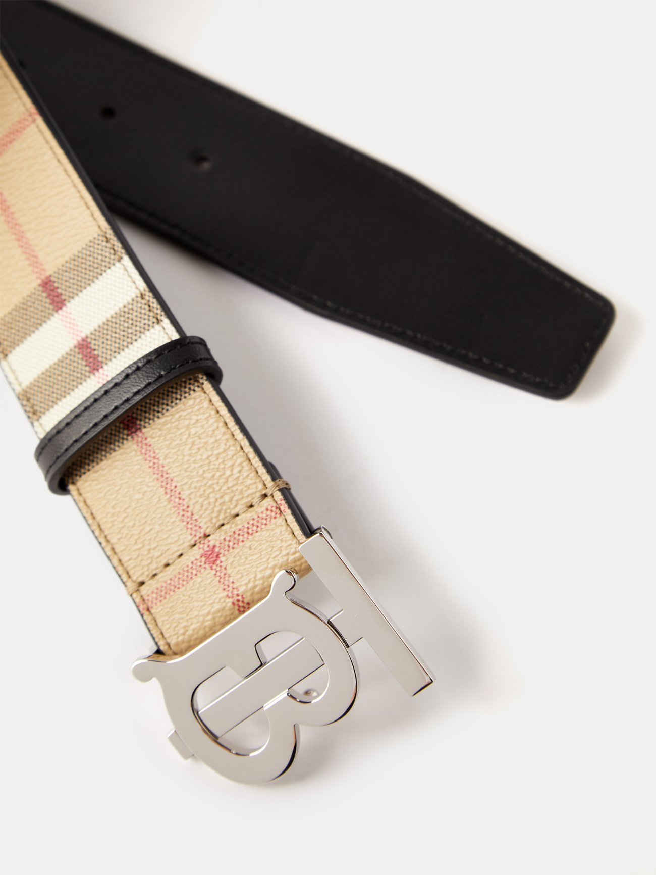 Burberry Monogram-buckle Check Leather Belt - Beige Multi - ShopStyle