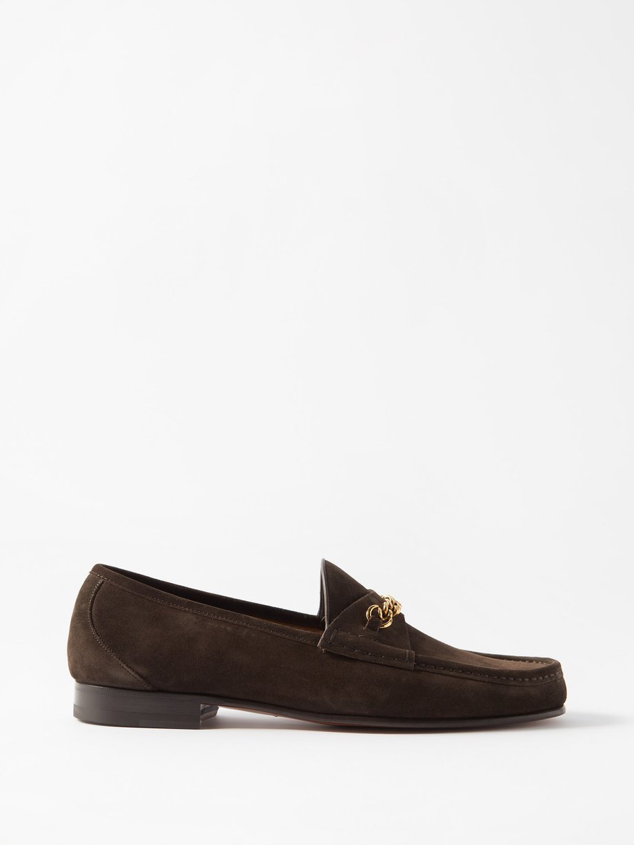 Brown Chain-embellished suede loafers | Tom Ford | MATCHESFASHION US