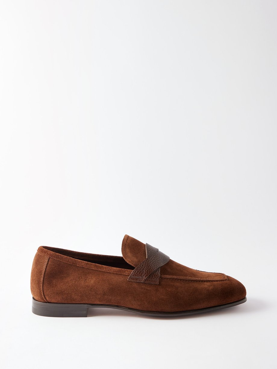 Brown Sean leather-trim suede loafers | Tom Ford | MATCHES UK