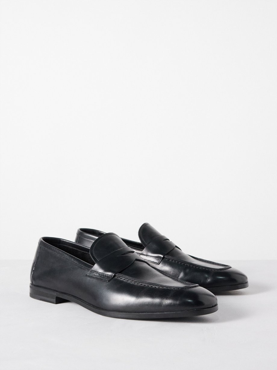 Black Square-toe leather penny loafers | Tom Ford | MATCHES UK