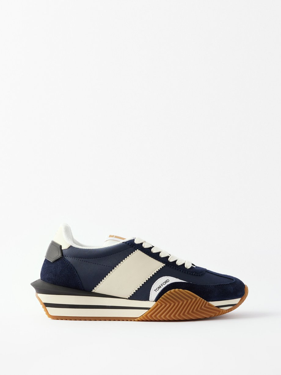 Navy James raised-sole suede and canvas trainers | Tom Ford ...