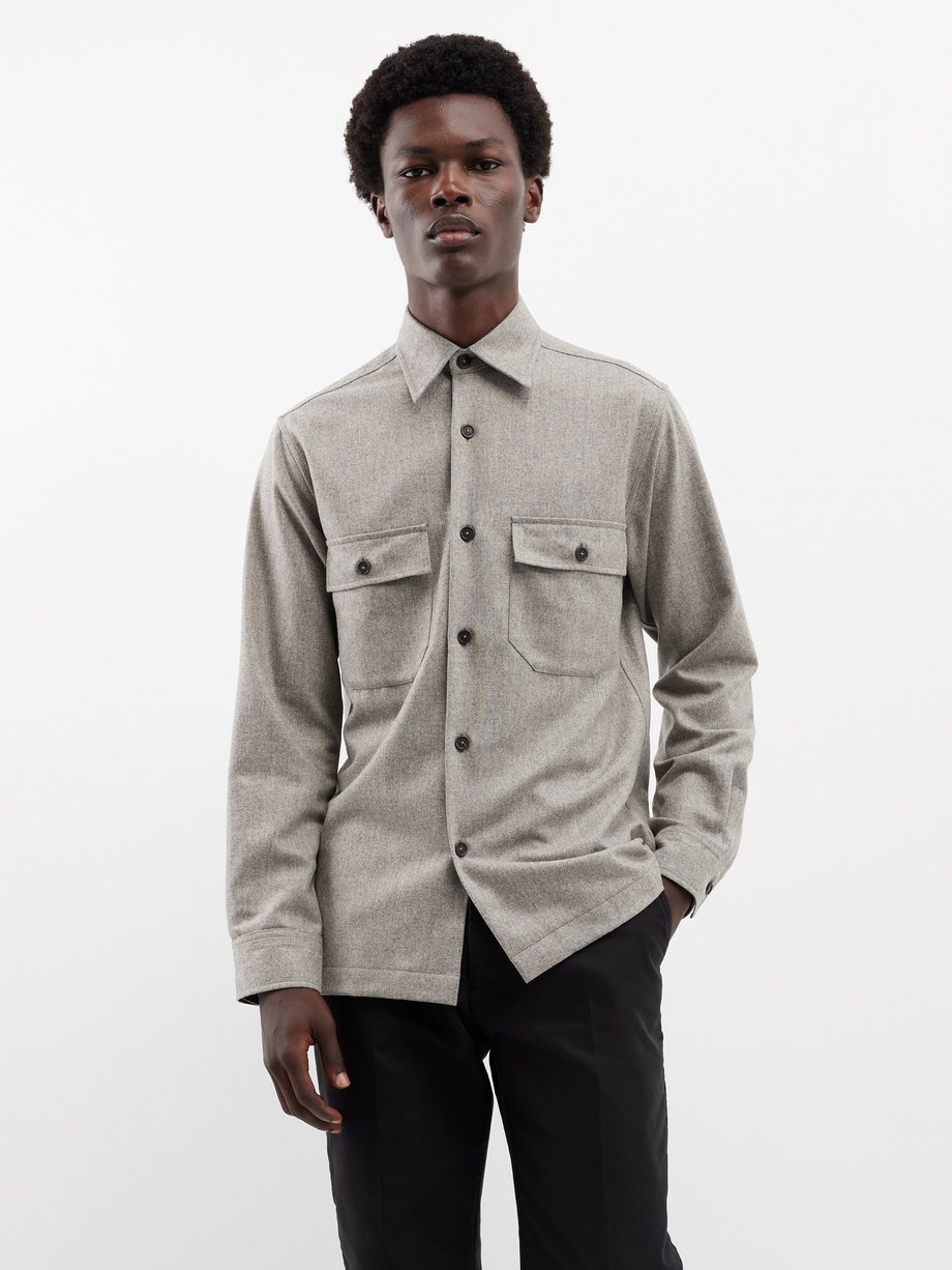 Beige Flap-pocket wool shirt | Dunhill | MATCHES UK