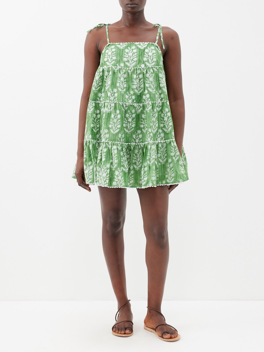 Green Floral-print banded cotton mini dress | Juliet Dunn | MATCHES UK