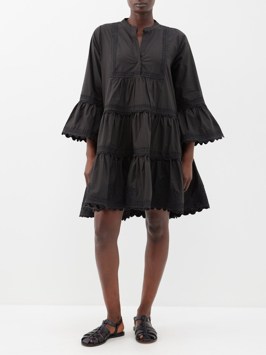 Black Rickrack-trim cotton-poplin mini dress | Juliet Dunn | MATCHES UK