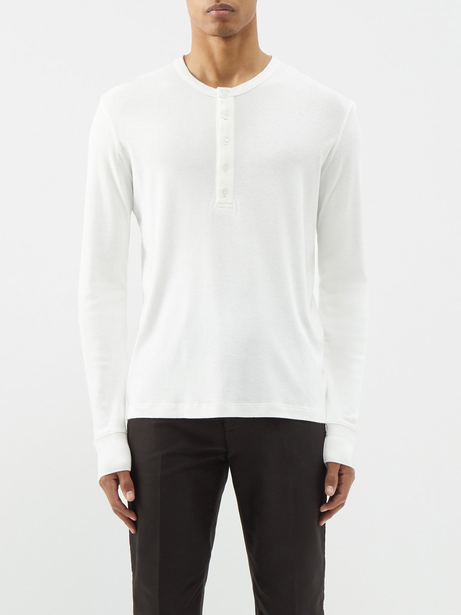 White Brushed-back cotton-blend Henley top | Tom Ford | MATCHESFASHION UK