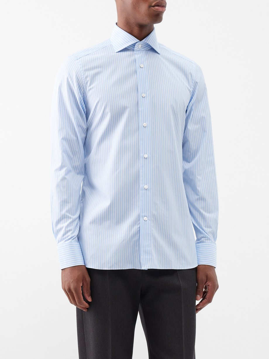 Blue Trofeo striped cotton-poplin shirt | ZEGNA | MATCHESFASHION US
