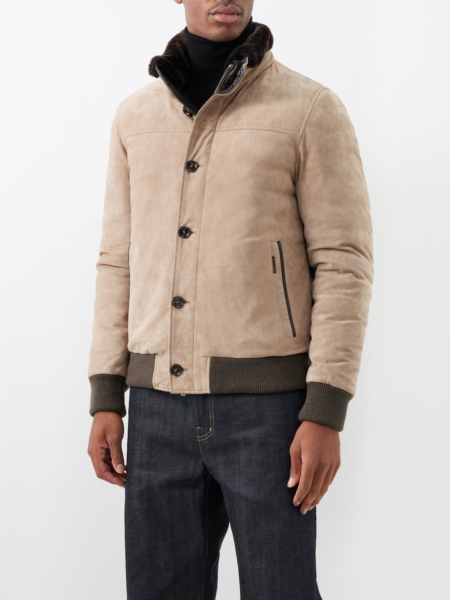 Beige Cleros sheepskin-collar suede jacket | MooRER | MATCHES UK