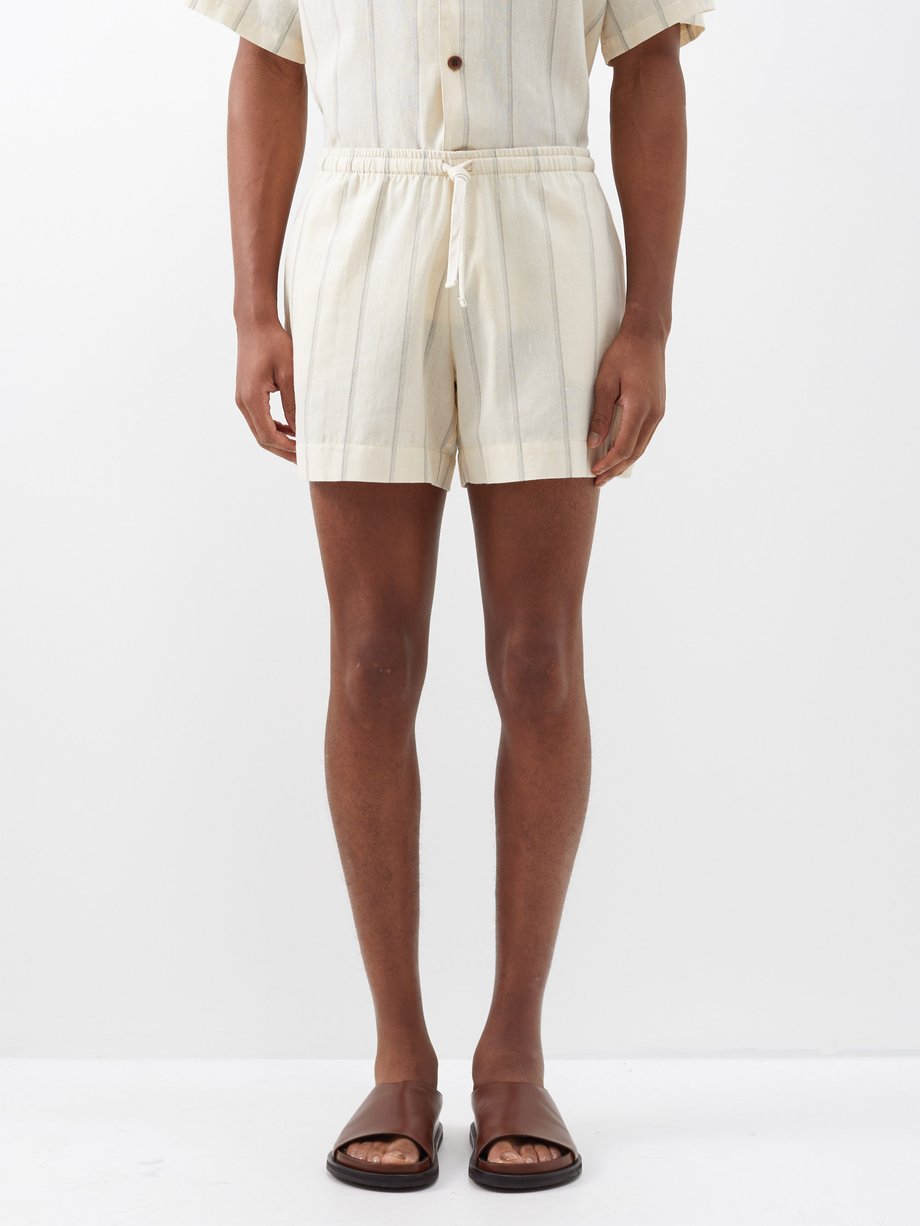 Beige Las Garzas striped recycled-cotton poplin shorts | Marané ...