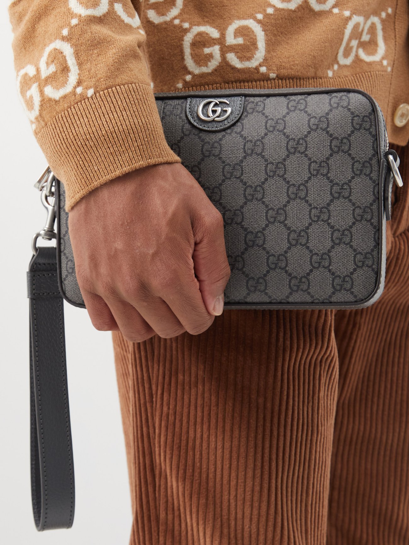 Black GG-jacquard coated-canvas cross-body bag, Gucci