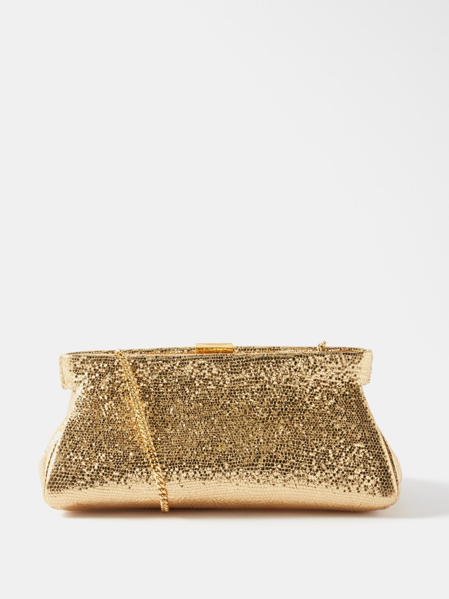 Gold Cannes mini metallic-leather clutch bag | DeMellier ...