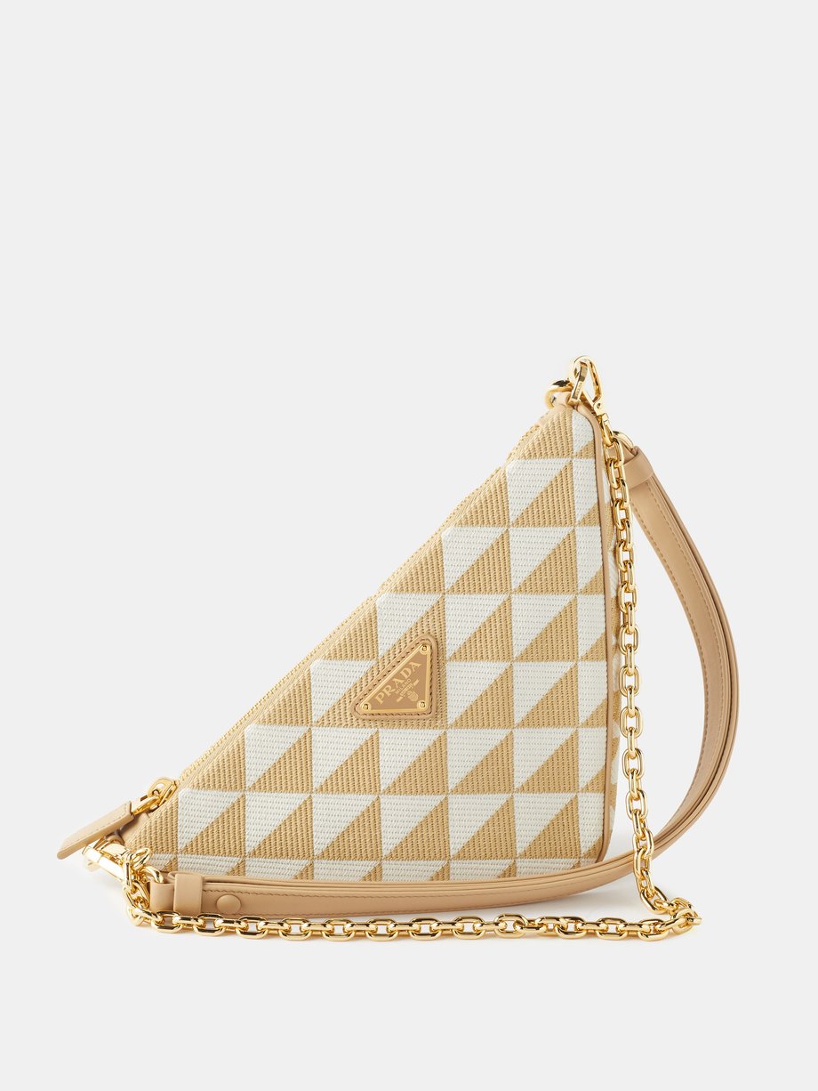 Beige Symbole triangle jacquard-canvas shoulder bag | Prada | MATCHES UK